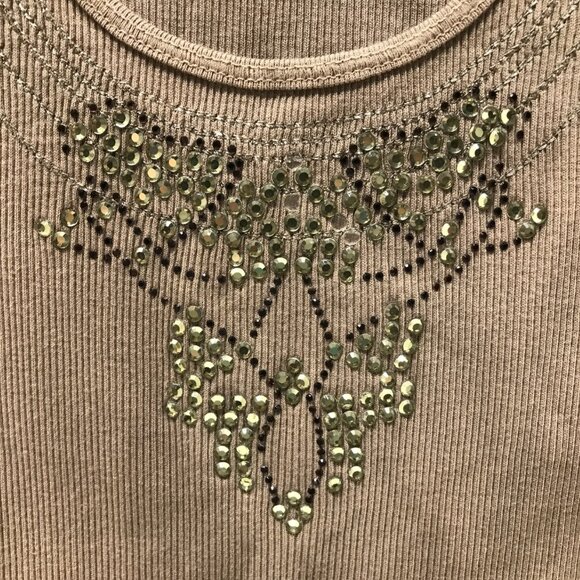 Express Rhinestone Embellished Tan Tie-Dye Ribbed Tank Top - Picture 5 of 10